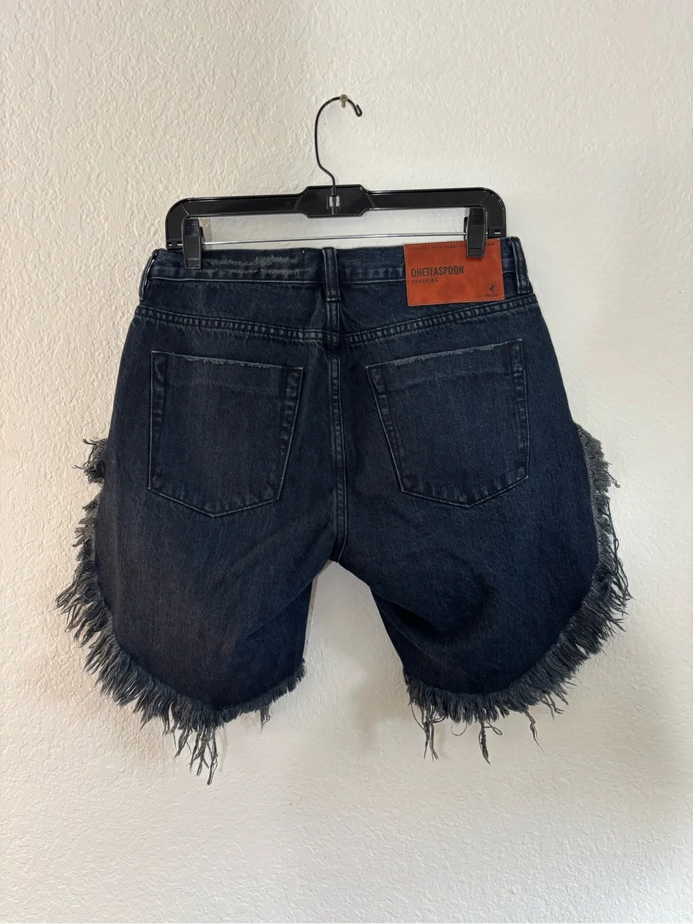 One Teaspoon Frankies High Waist Long Length Denim Shorts Fox Black Size 25